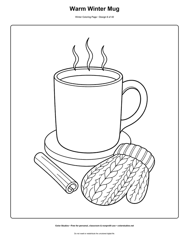 Warm Winter Mug free printable winter coloring page.
