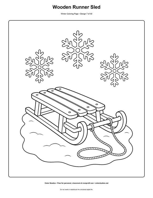 Wooden Runner Sled free printable winter coloring page.