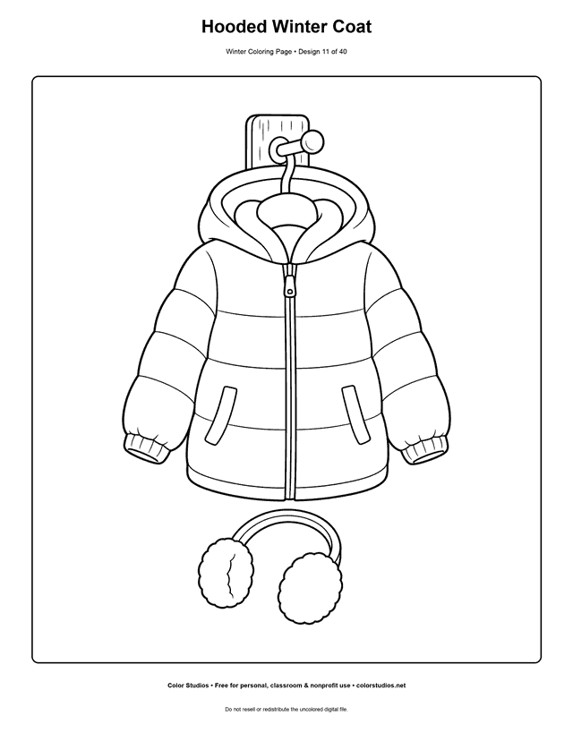 Hooded Winter Coat free printable winter coloring page.