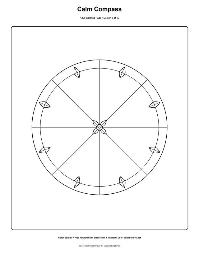 Calm Compass, an original adult coloring page with medium complexity