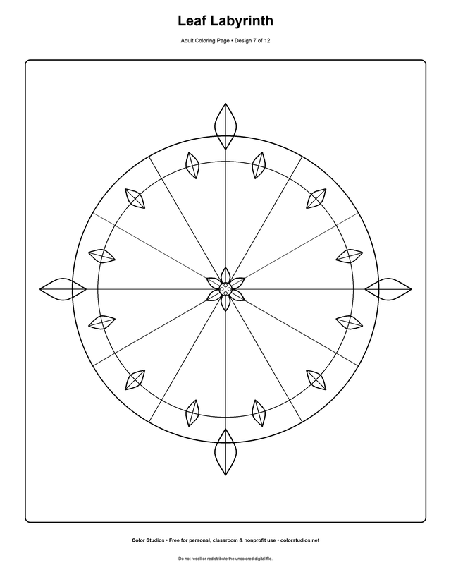 Leaf Labyrinth, an original adult coloring page with detailed complexity