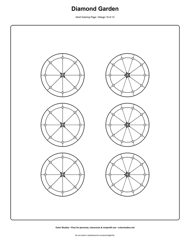 Diamond Garden, an original adult coloring page with detailed complexity