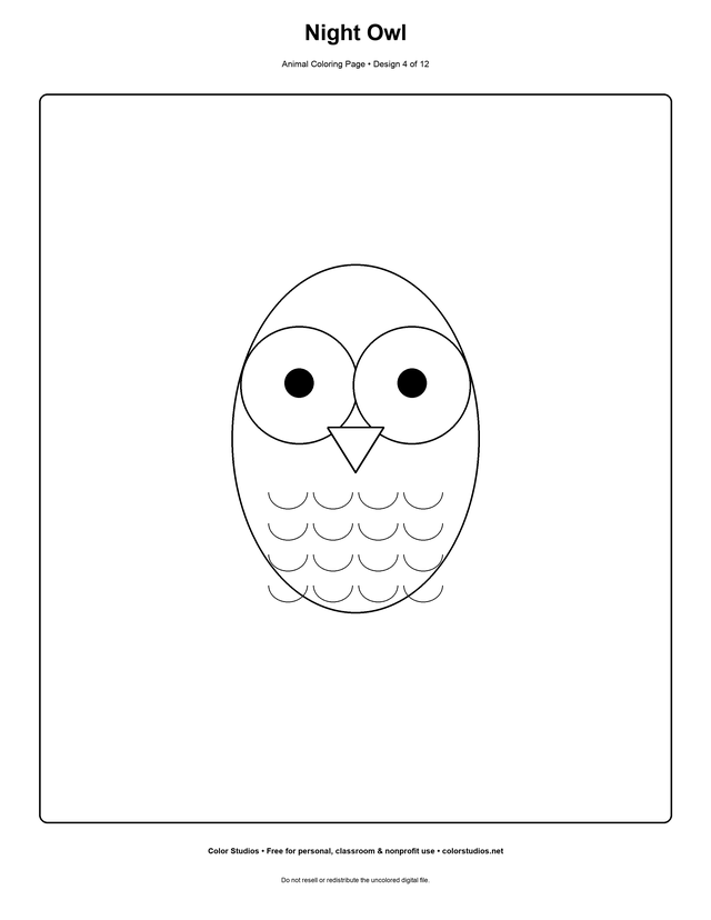 Night Owl, an original animal coloring page with easy complexity