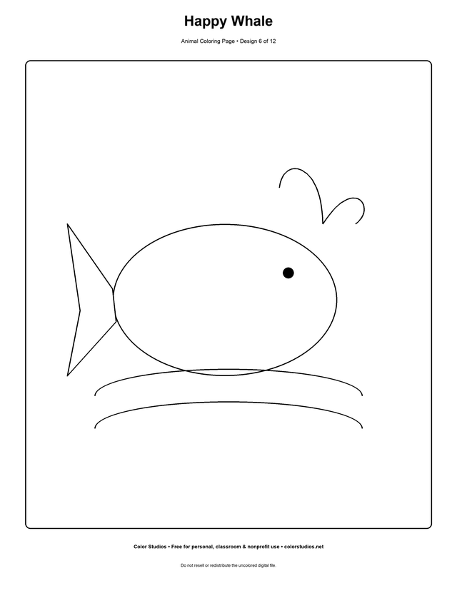 Happy Whale, an original animal coloring page with detailed complexity