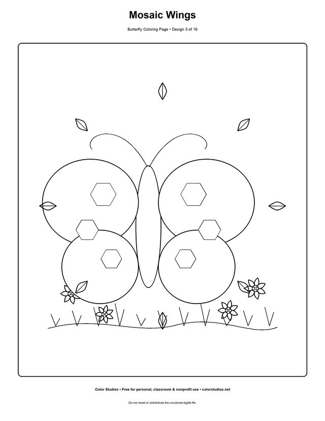 Mosaic Wings, an original butterfly coloring page with detailed complexity