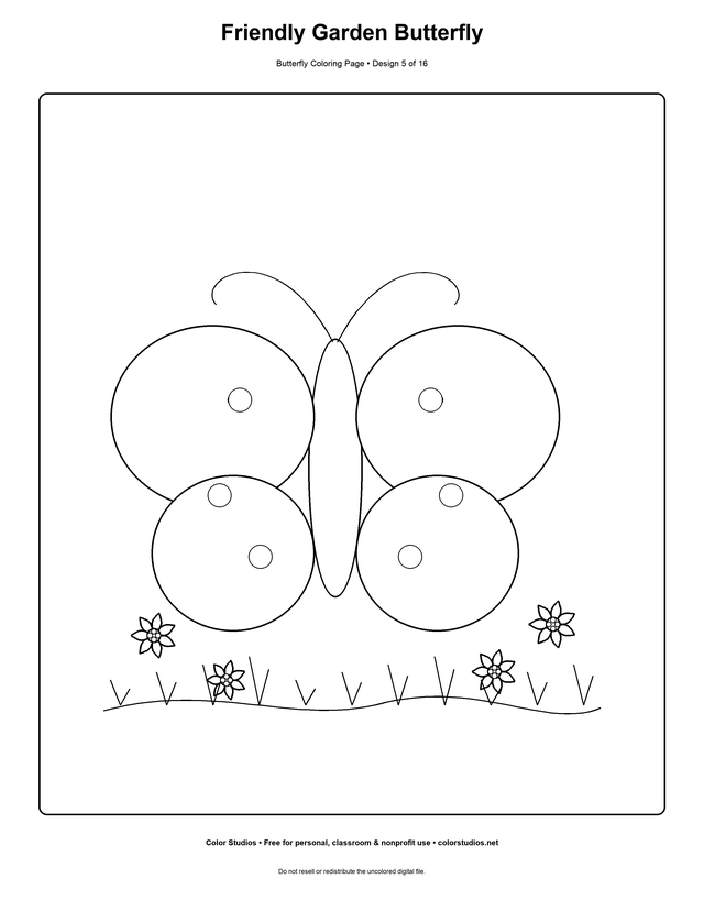 Friendly Garden Butterfly, an original butterfly coloring page with medium complexity