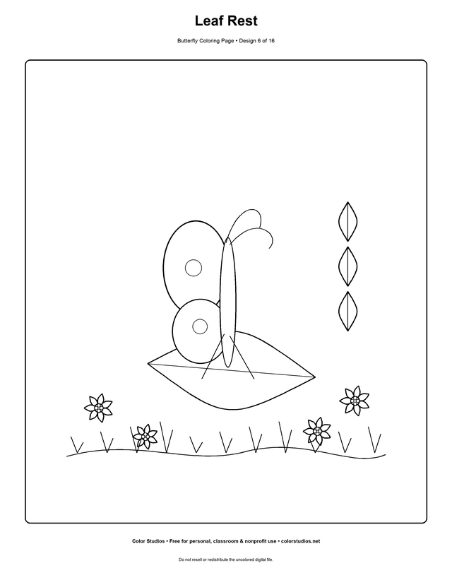 Leaf Rest, an original butterfly coloring page with detailed complexity