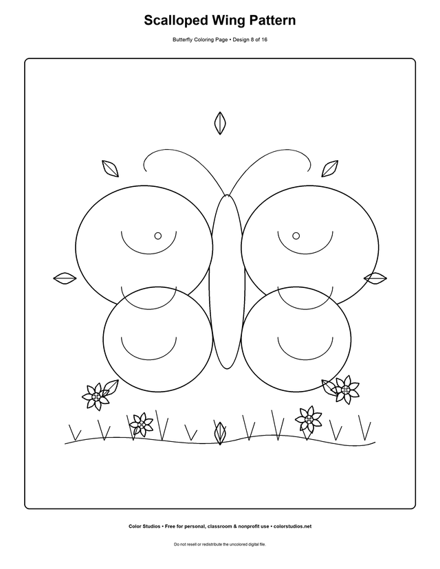 Scalloped Wing Pattern, an original butterfly coloring page with medium complexity