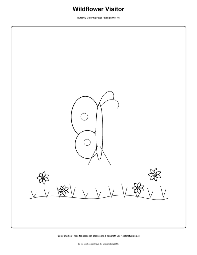 Wildflower Visitor, an original butterfly coloring page with detailed complexity