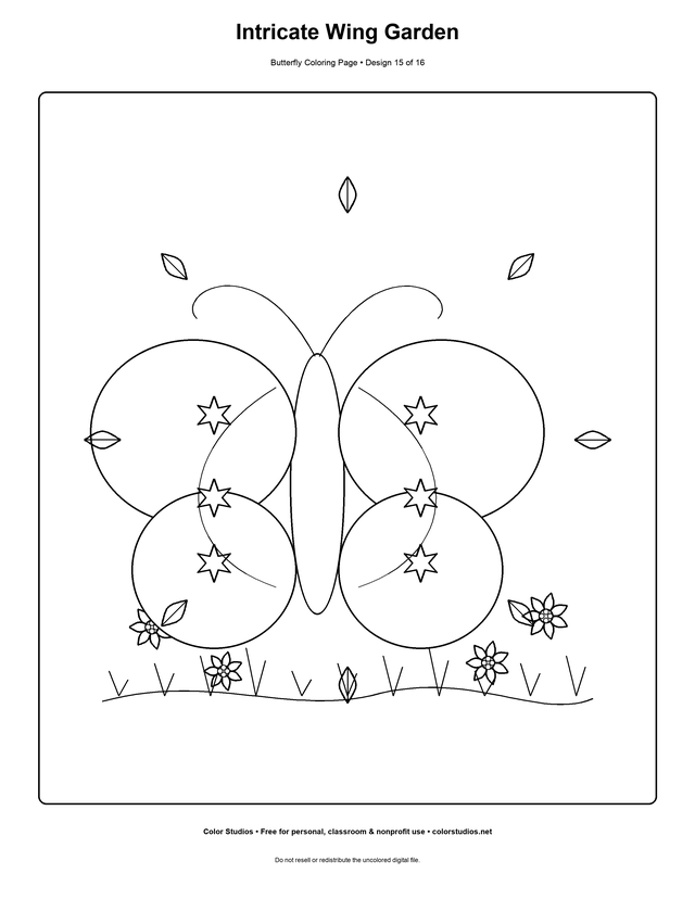 Intricate Wing Garden, an original butterfly coloring page with detailed complexity