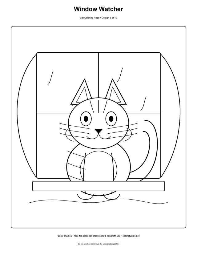 Window Watcher, an original cat coloring page with detailed complexity