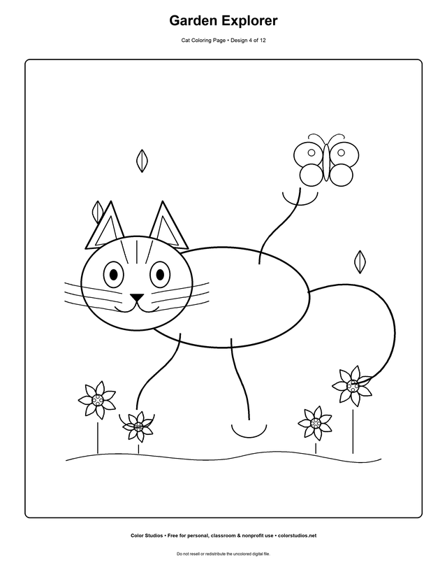 Garden Explorer, an original cat coloring page with easy complexity