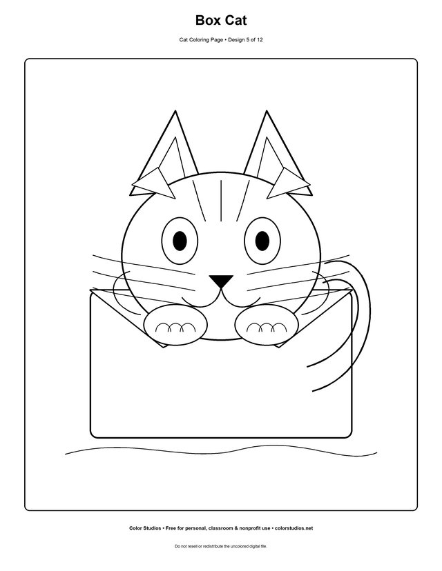 Box Cat, an original cat coloring page with medium complexity
