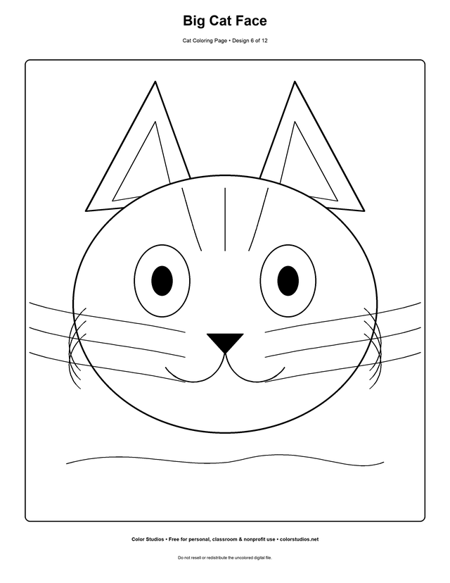 Big Cat Face, an original cat coloring page with detailed complexity