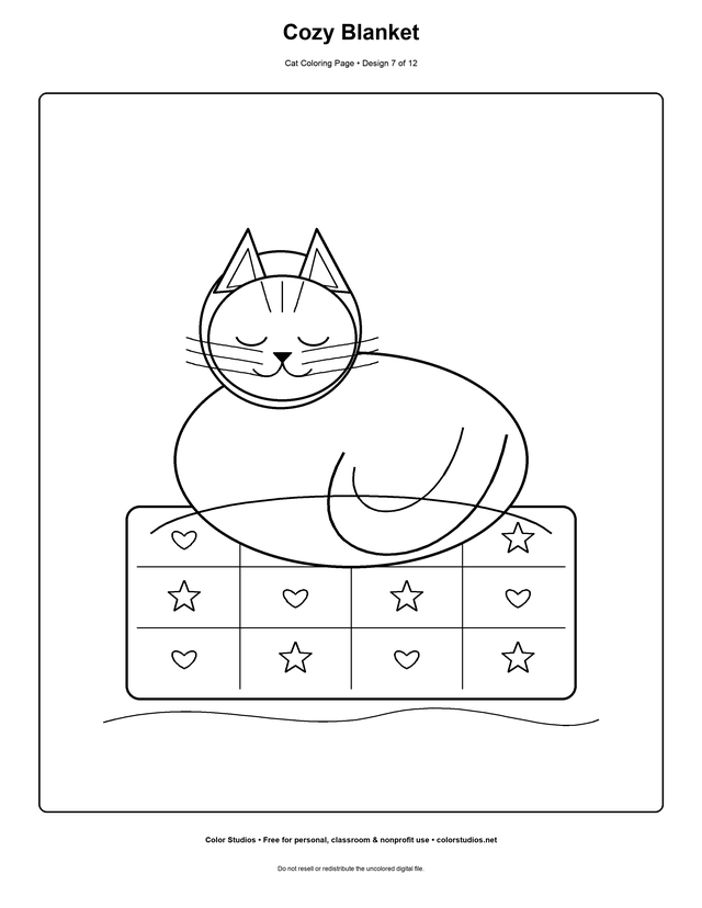 Cozy Blanket, an original cat coloring page with easy complexity