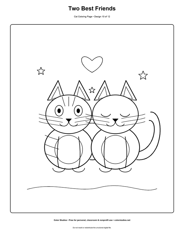 Two Best Friends, an original cat coloring page with easy complexity