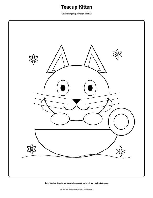 Teacup Kitten, an original cat coloring page with medium complexity