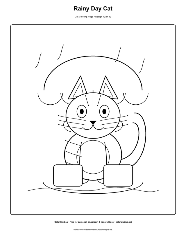 Rainy Day Cat, an original cat coloring page with detailed complexity