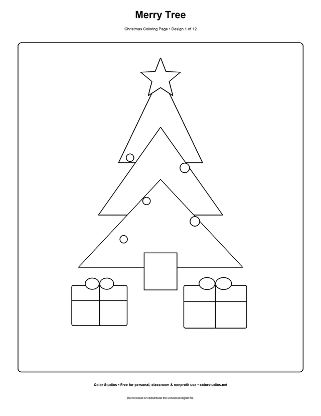 Merry Tree, an original christmas coloring page