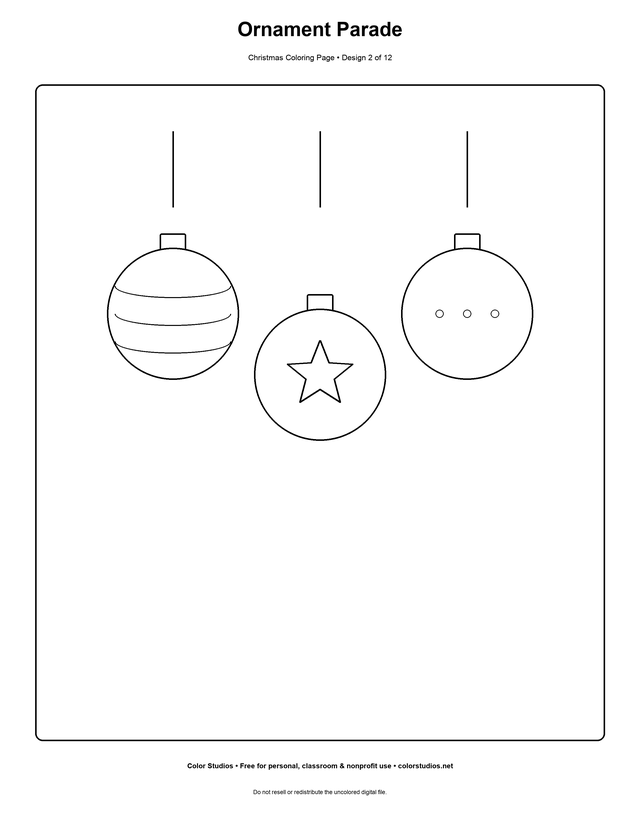 Ornament Parade, an original christmas coloring page with medium complexity
