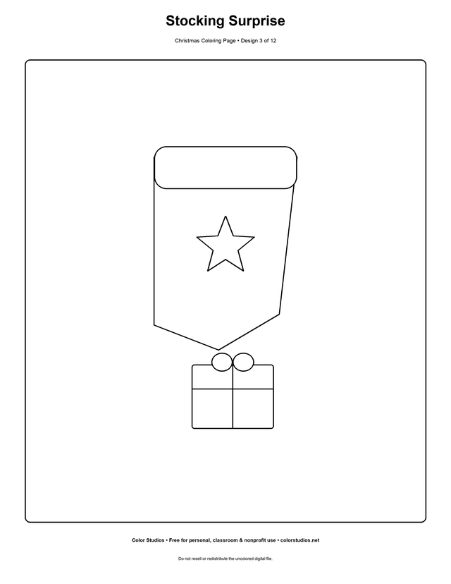 Stocking Surprise, an original christmas coloring page with detailed complexity