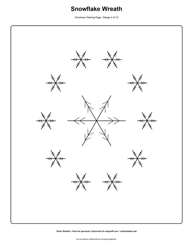 Snowflake Wreath, an original christmas coloring page with easy complexity