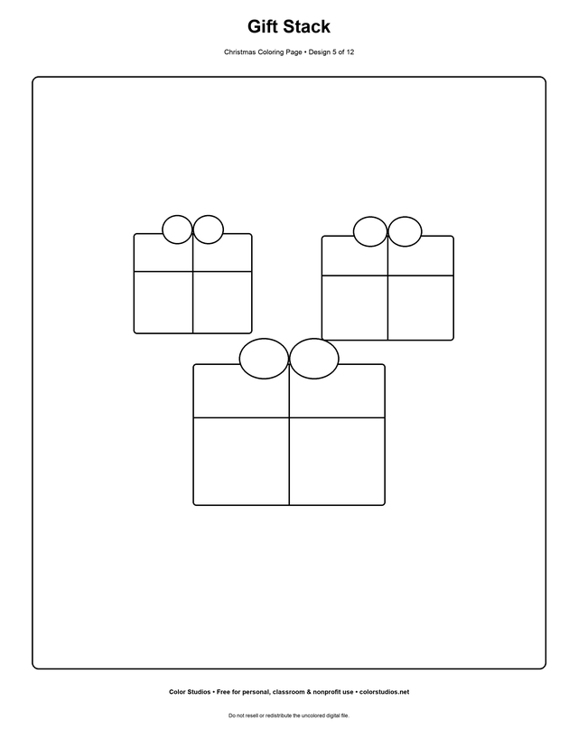 Gift Stack, an original christmas coloring page with medium complexity