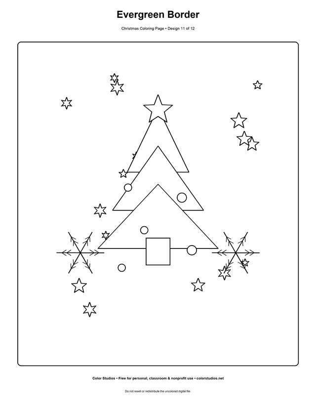 Evergreen Border, an original christmas coloring page with medium complexity