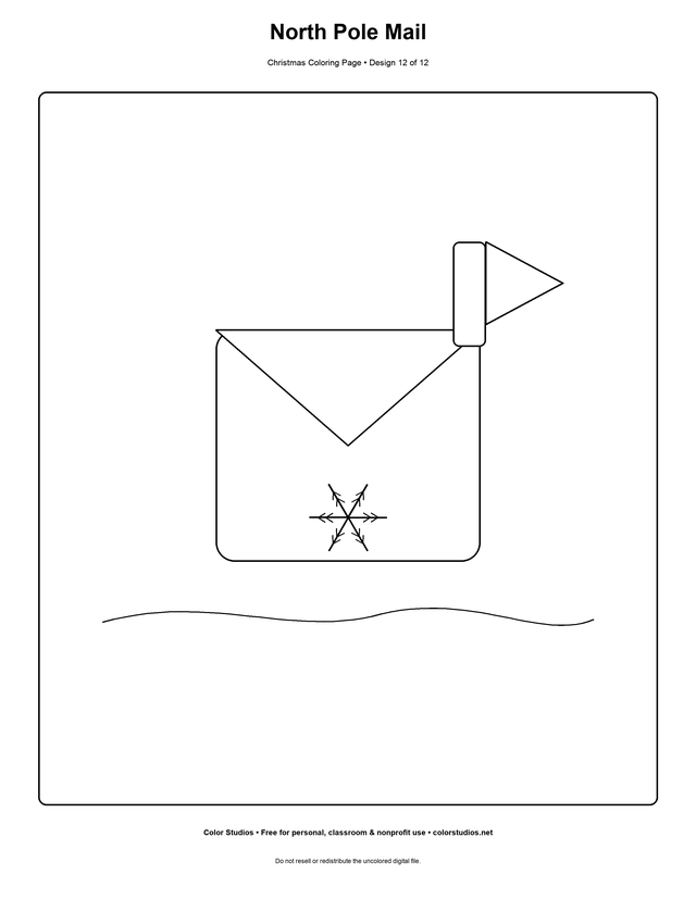 North Pole Mail, an original christmas coloring page with detailed complexity