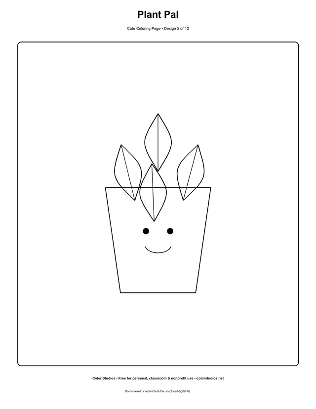 Plant Pal, an original cute coloring page with medium complexity