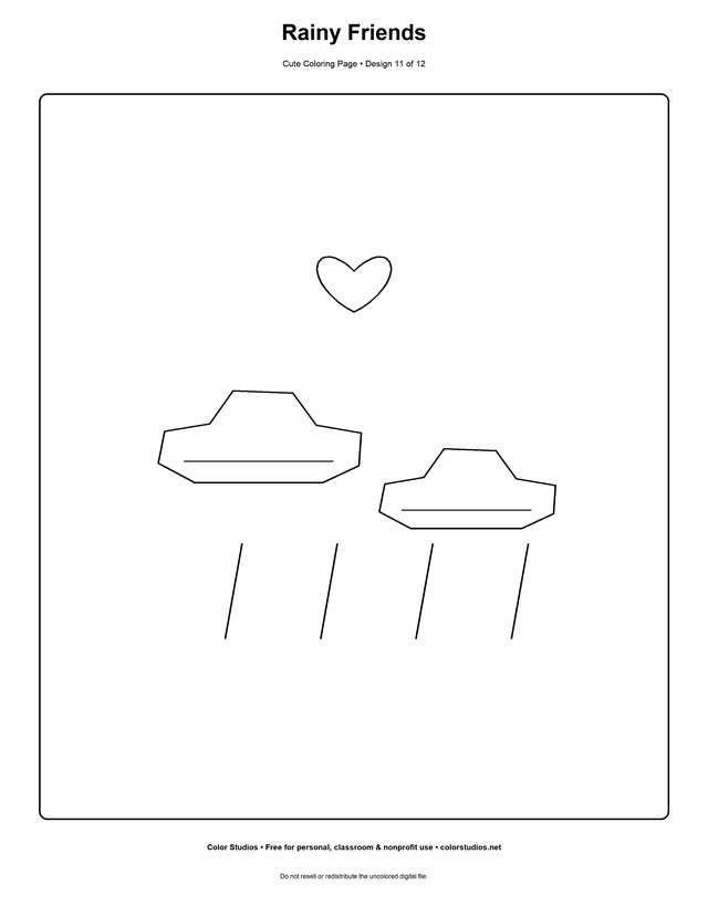 Rainy Friends, an original cute coloring page with medium complexity