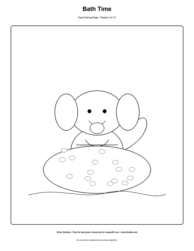 Bath Time, an original dog coloring page with easy complexity