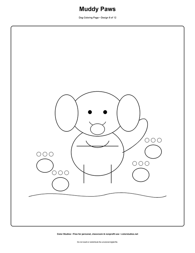 Muddy Paws, an original dog coloring page with medium complexity