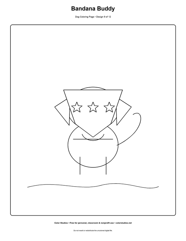 Bandana Buddy, an original dog coloring page with detailed complexity