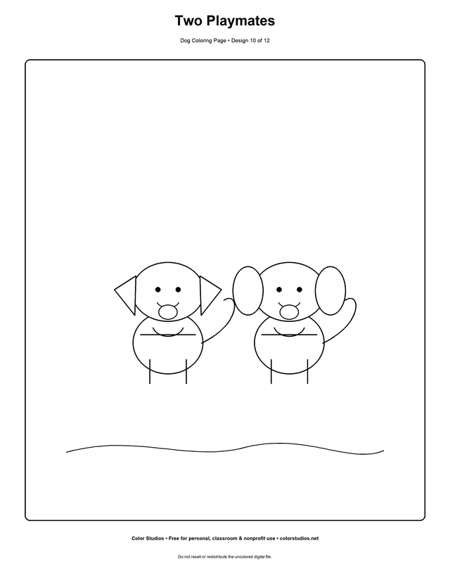 Two Playmates, an original dog coloring page with easy complexity