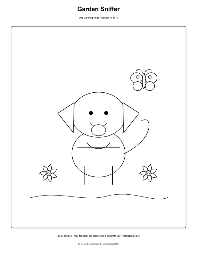 Garden Sniffer, an original dog coloring page with medium complexity