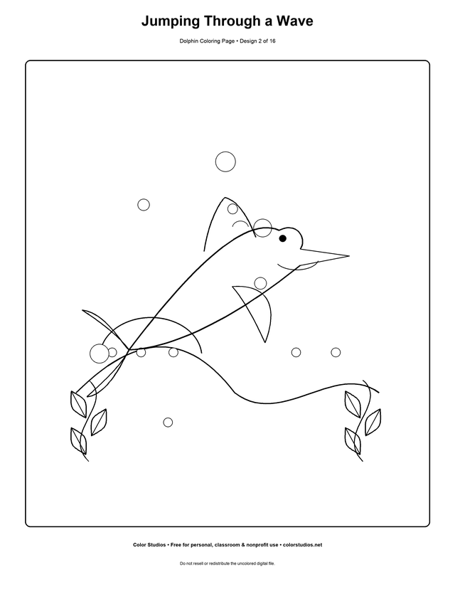 Jumping Through a Wave, an original dolphin coloring page with medium complexity