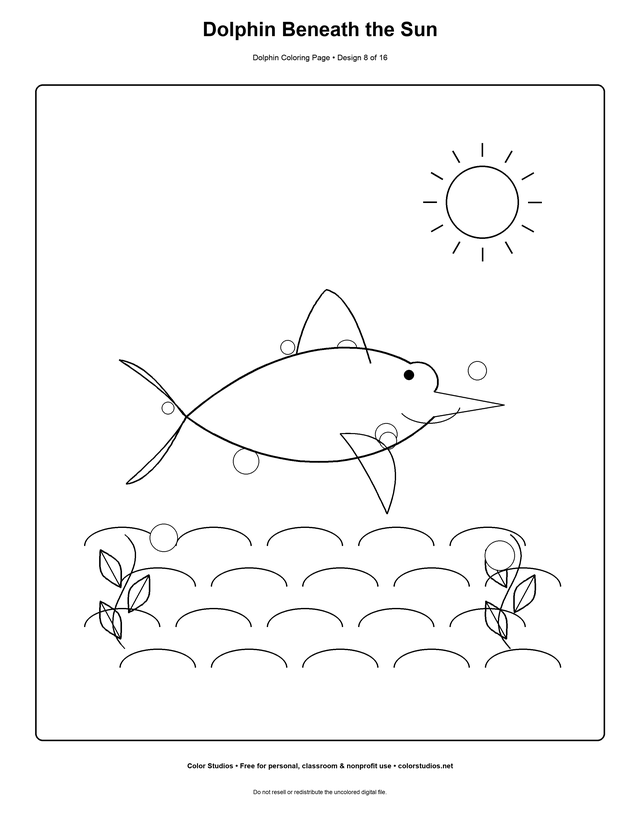 Dolphin Beneath the Sun, an original dolphin coloring page with medium complexity