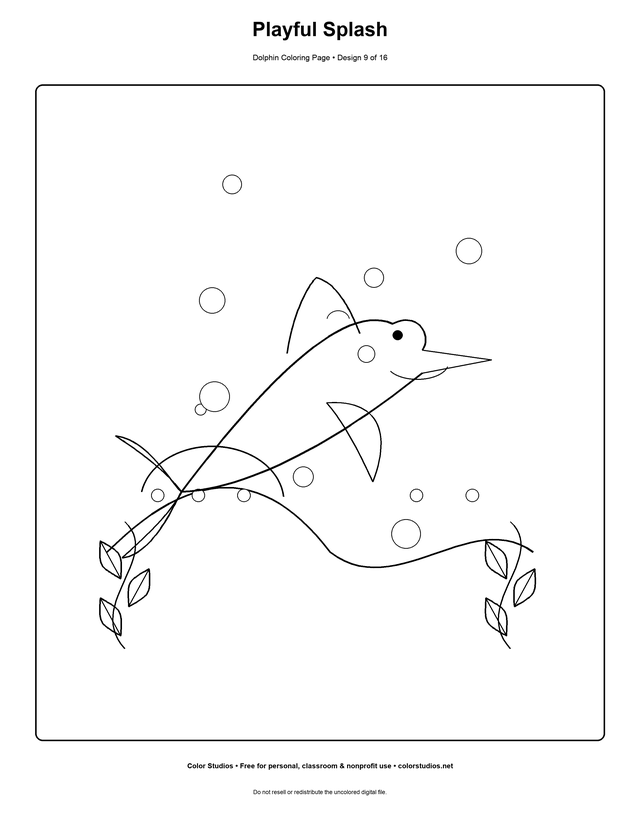 Playful Splash, an original dolphin coloring page with detailed complexity