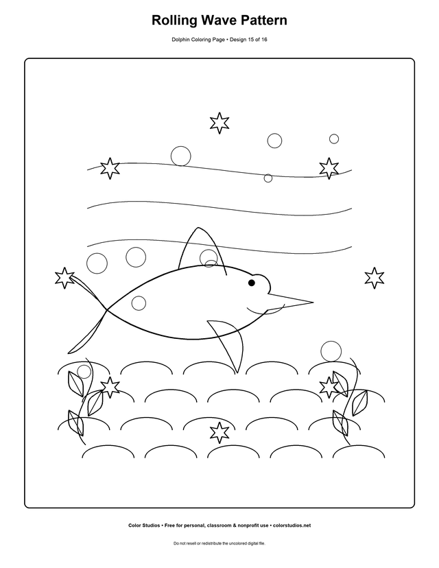Rolling Wave Pattern, an original dolphin coloring page with detailed complexity
