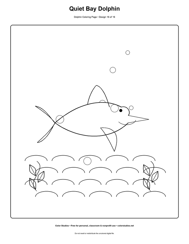 Quiet Bay Dolphin, an original dolphin coloring page with easy complexity