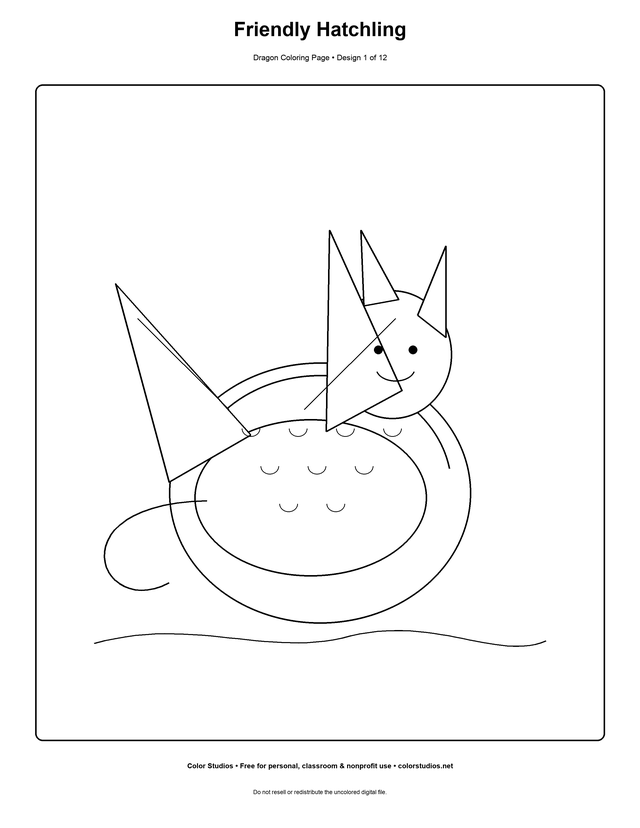 Friendly Hatchling, an original dragon coloring page