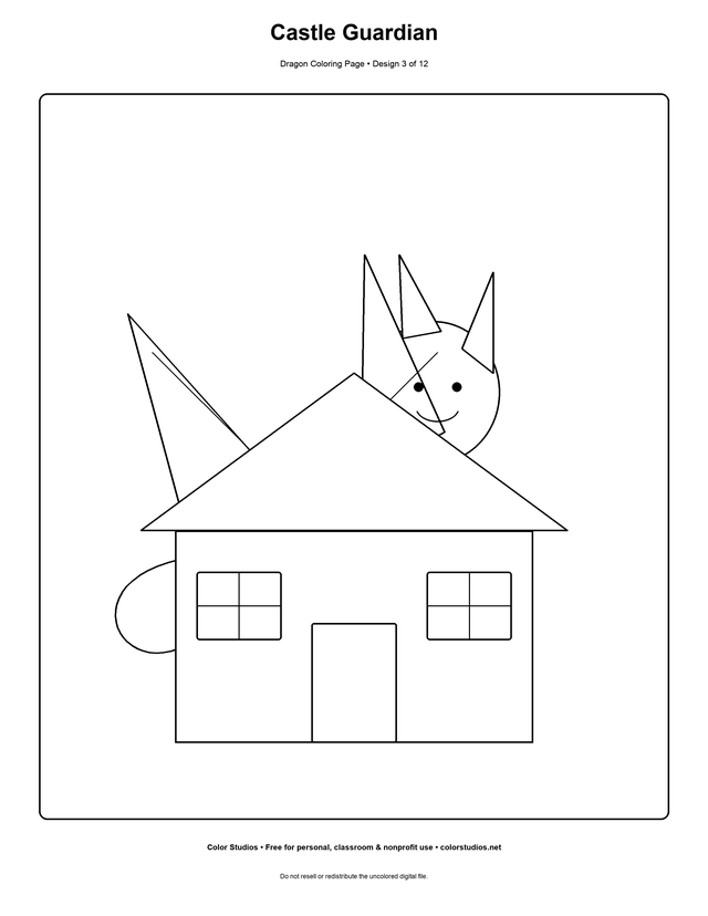 Castle Guardian, an original dragon coloring page with detailed complexity
