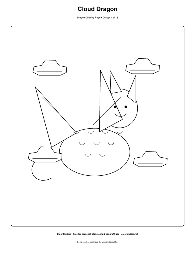 Cloud Dragon, an original dragon coloring page with easy complexity