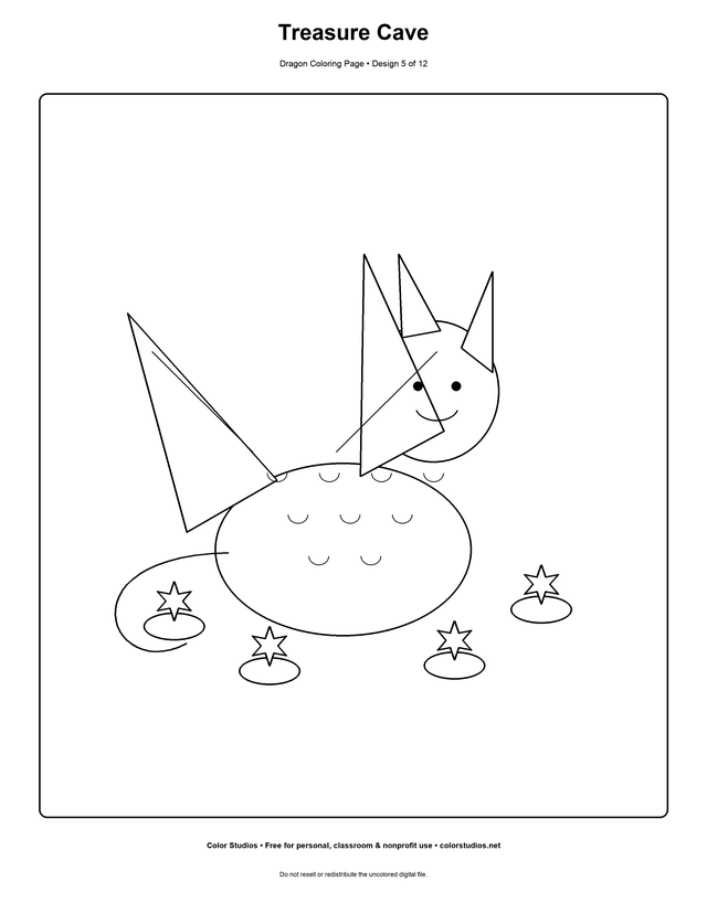 Treasure Cave, an original dragon coloring page with medium complexity