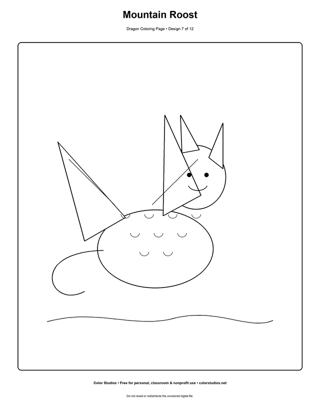 Mountain Roost, an original dragon coloring page with easy complexity