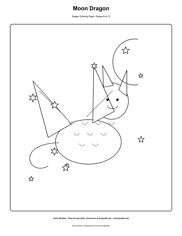 Moon Dragon, an original dragon coloring page with medium complexity