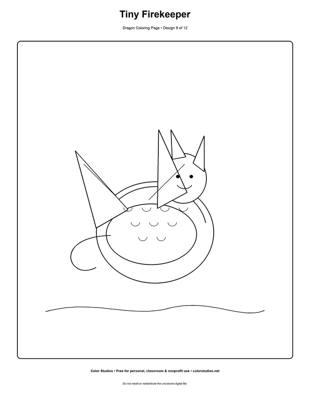 Tiny Firekeeper, an original dragon coloring page with detailed complexity