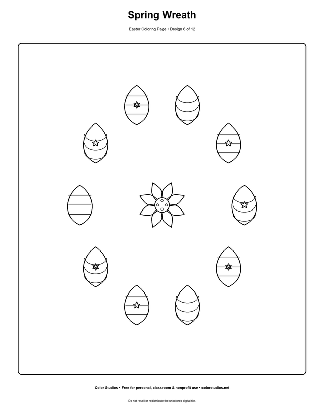 Spring Wreath, an original easter coloring page with detailed complexity