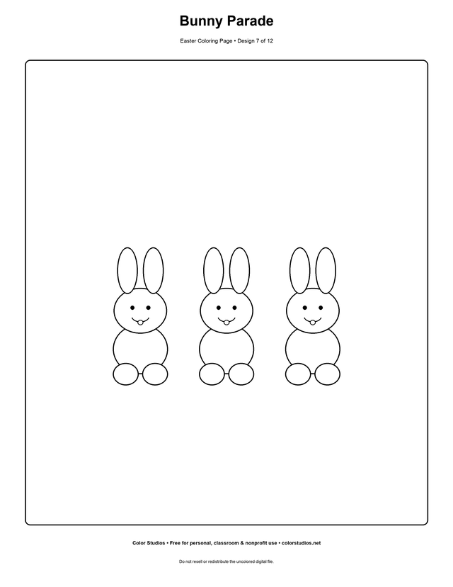 Bunny Parade, an original easter coloring page with easy complexity